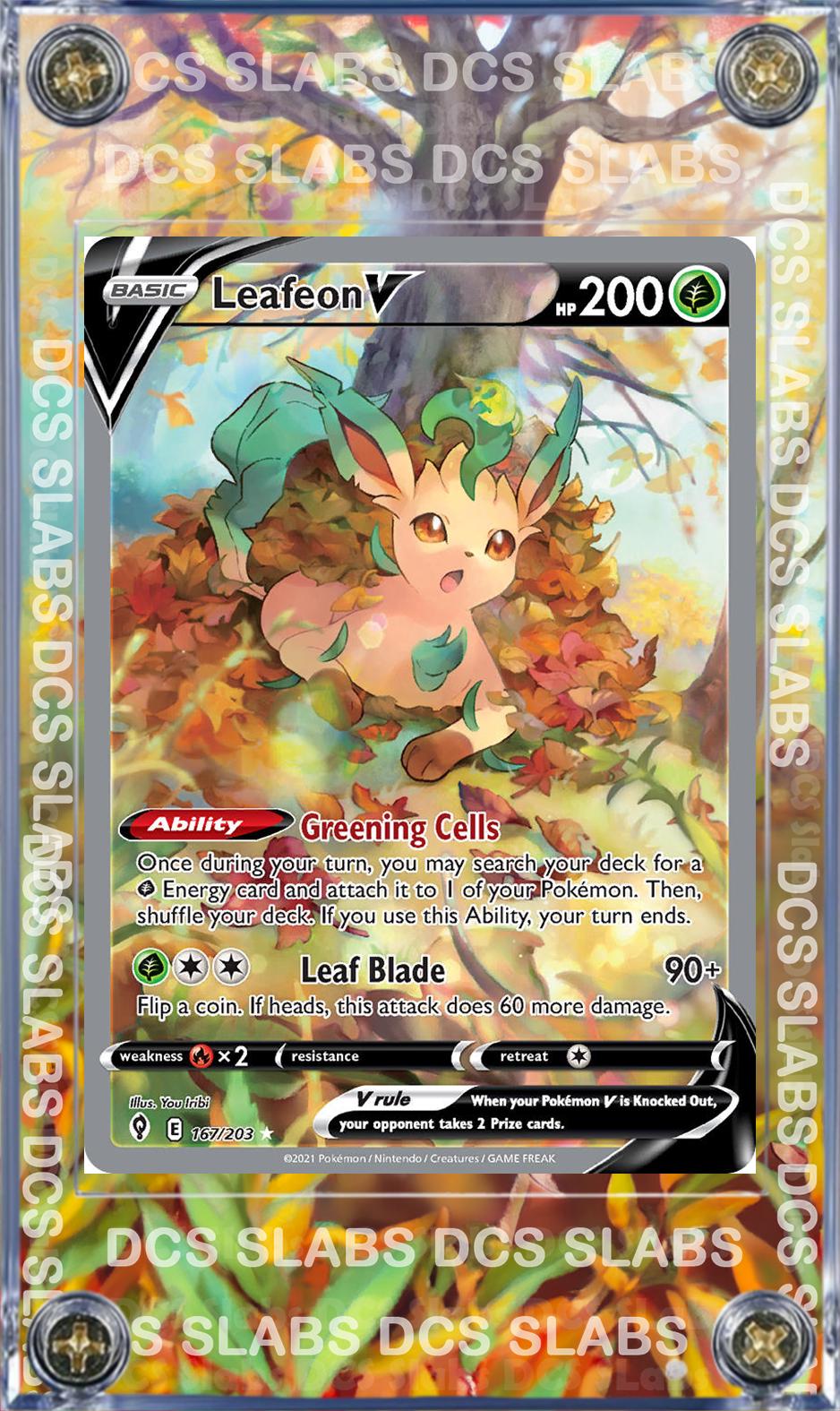 x2 Pokemon Leafeon V & Vmax Alt Art 205/203 167/203 Evolving Skies Custom Display Cases