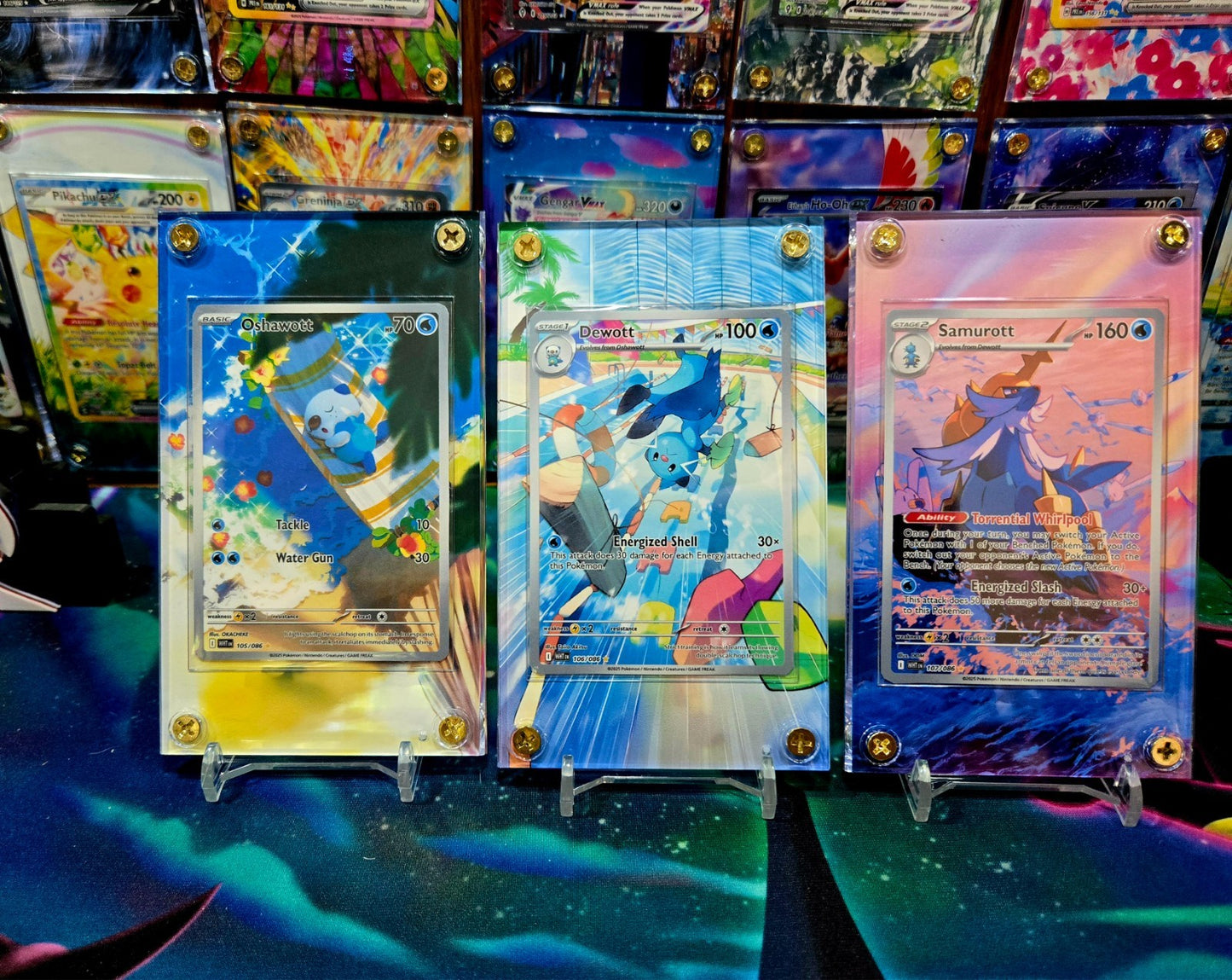 x3 Pokemon Oshawott Dewott Samurott IR 102 103 104 White Flare Extended Art Case