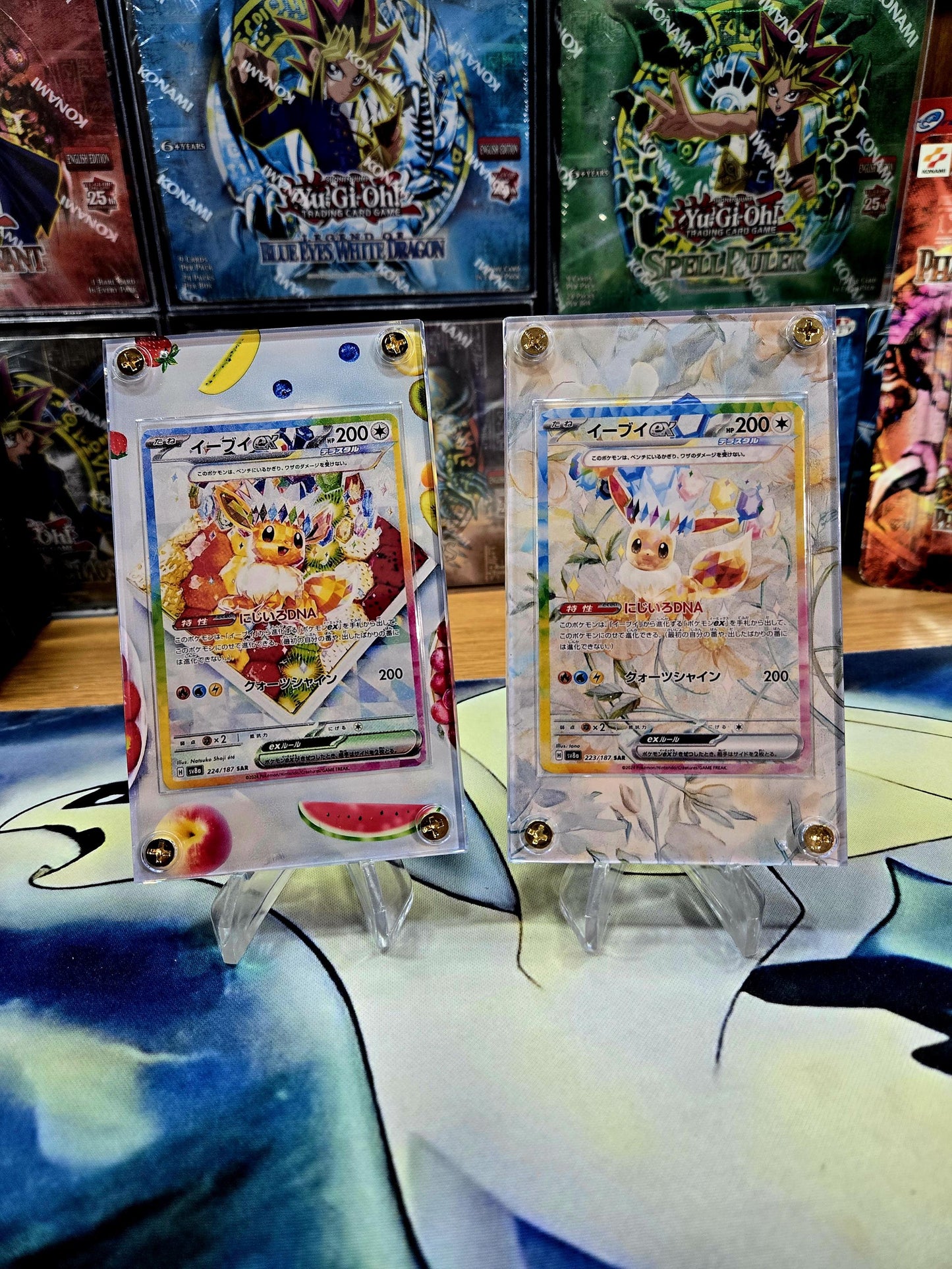 x2 Pokemon Card Eevee ex SAR 223/187 & 224/187 sv8a Terastal Festival Pristmatic Evolutions Custom Case
