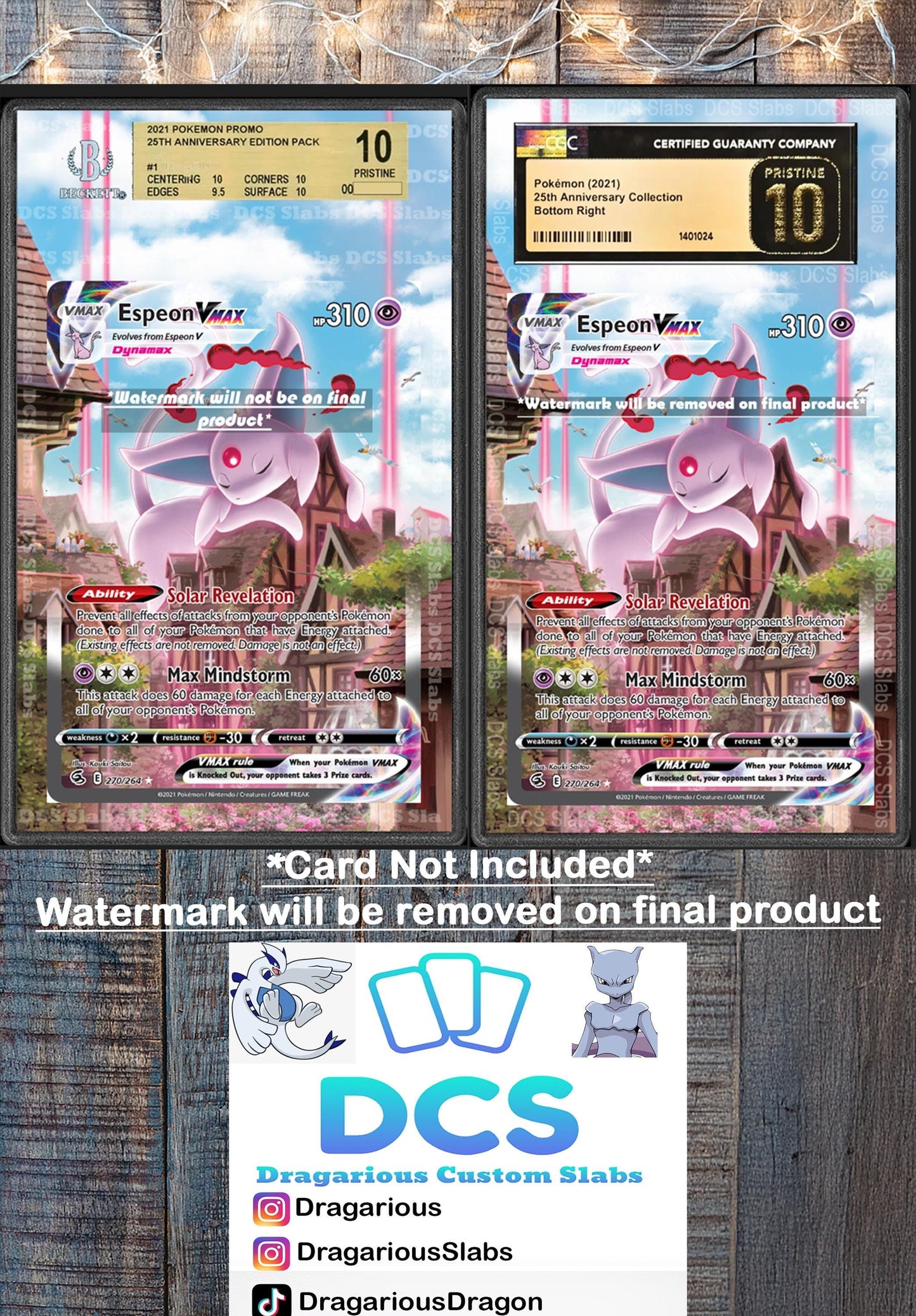 Espeon VMAX Alt Art 270/264 CGC BGS Display Extend Art for Graded Pokemon Slab