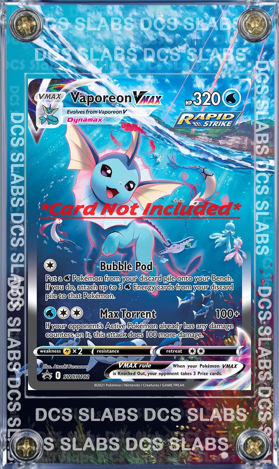 Pokemon Vaporeon VMAX Alt Art SWSH182 Promo Display Case Slab