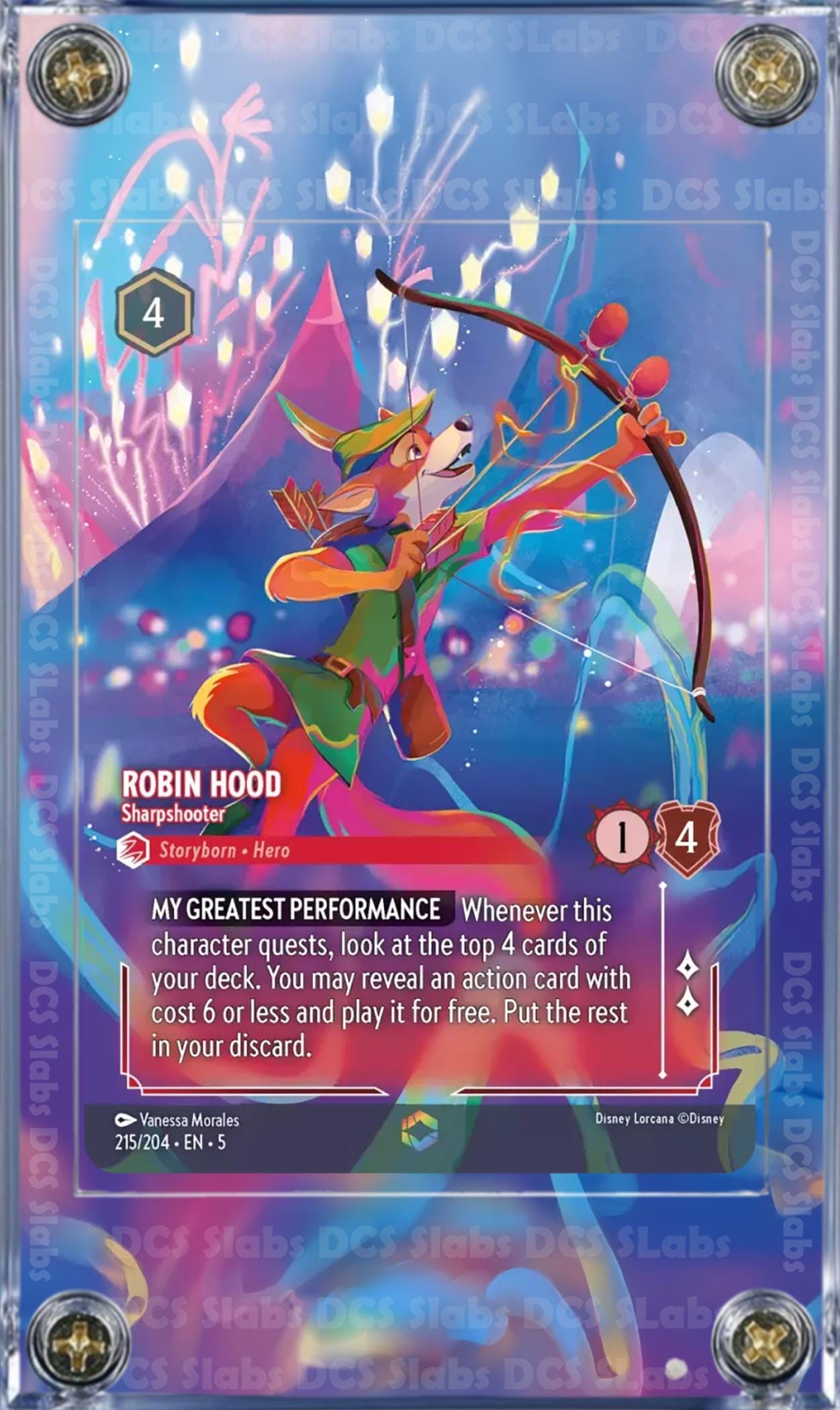 Disney Lorcana Shimmering Skies Robin Hood Sharpshooter 215/204 Enchanted  Chapter 5 Custom Case