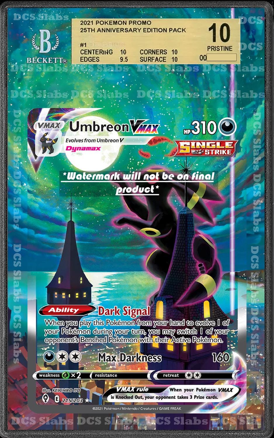 Umbreon VMAX Alt Art 215/213 CGC BGS Display Extend Art for Graded Pokemon Slab Evolving Skies Moonbreon