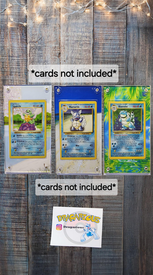 Pokemon Squirtle, Wartortle, Blastoise Base Set 2 Custom Display Case Slabs