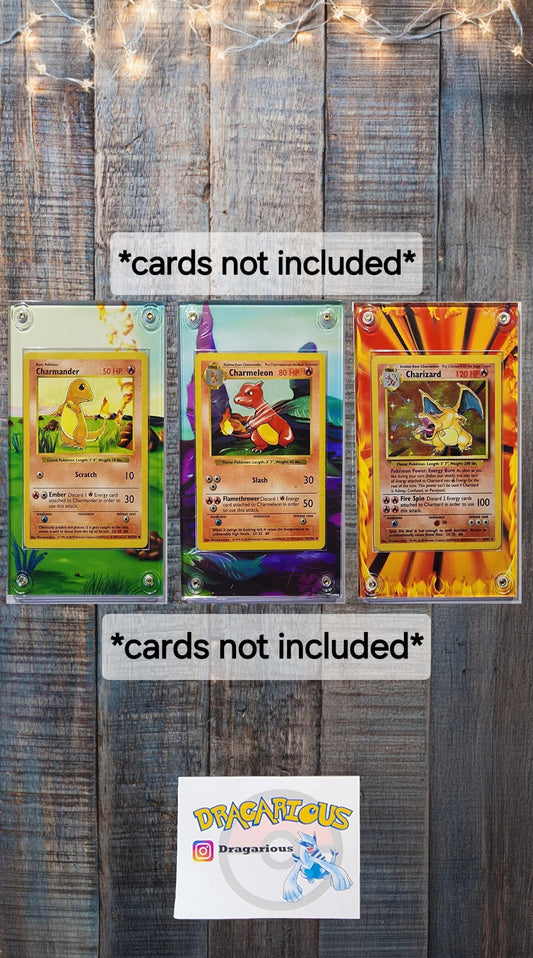 Pokemon Charmander, Charmeon, Charizard Base Set 2 Custom Display Cases