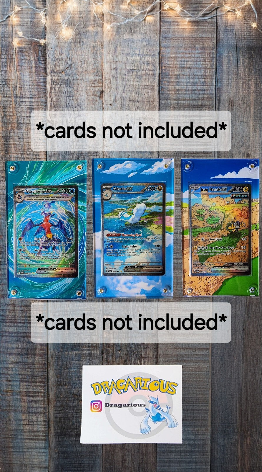 X3 Pokemon Altaria Iron Hands & Garchomp EX SIR SV04 Paradox Rift Custom Case