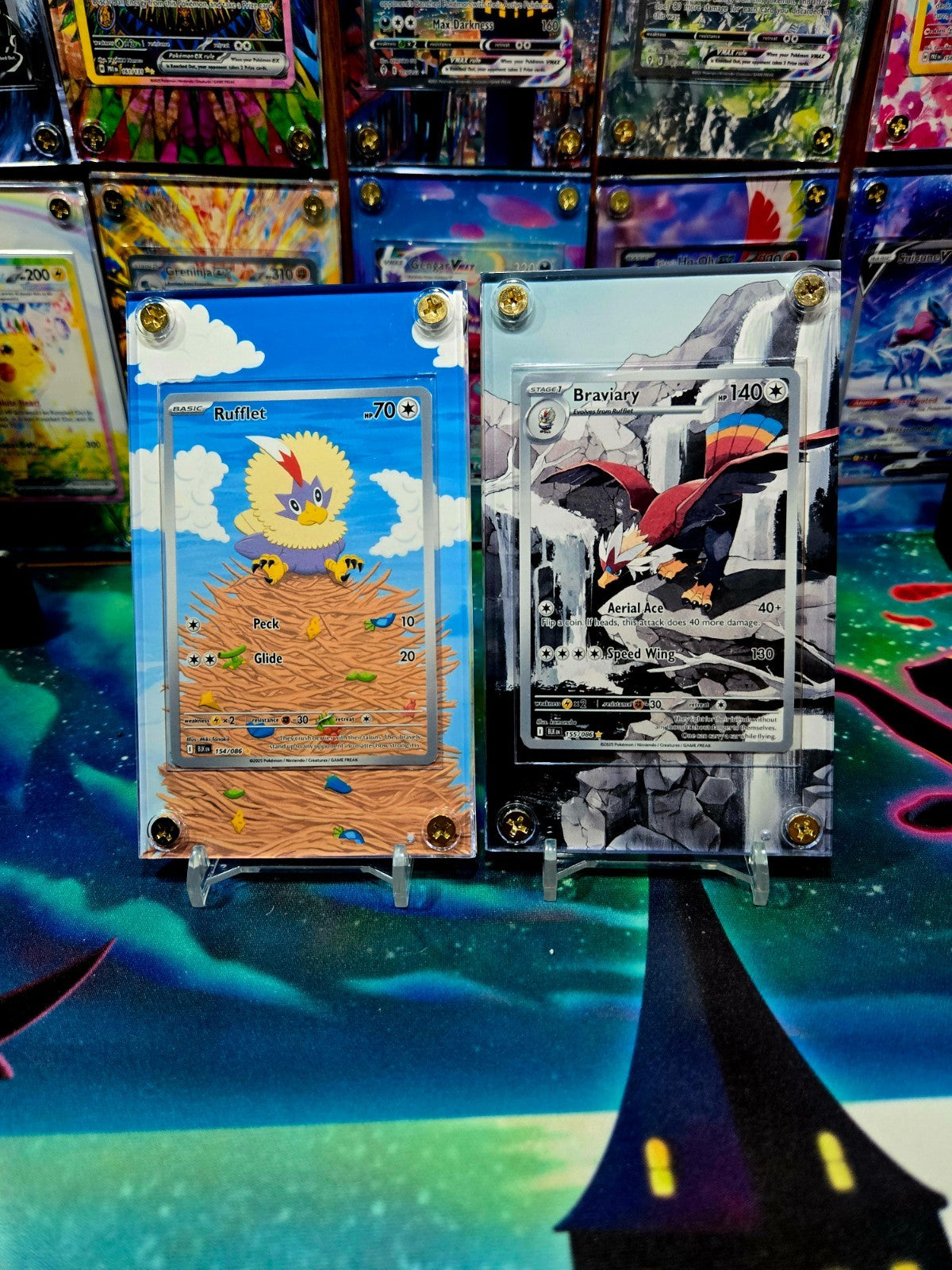 x2 Pokemon Rufflet & Braviary 154 155 IR Black Bolt Extended Art Case