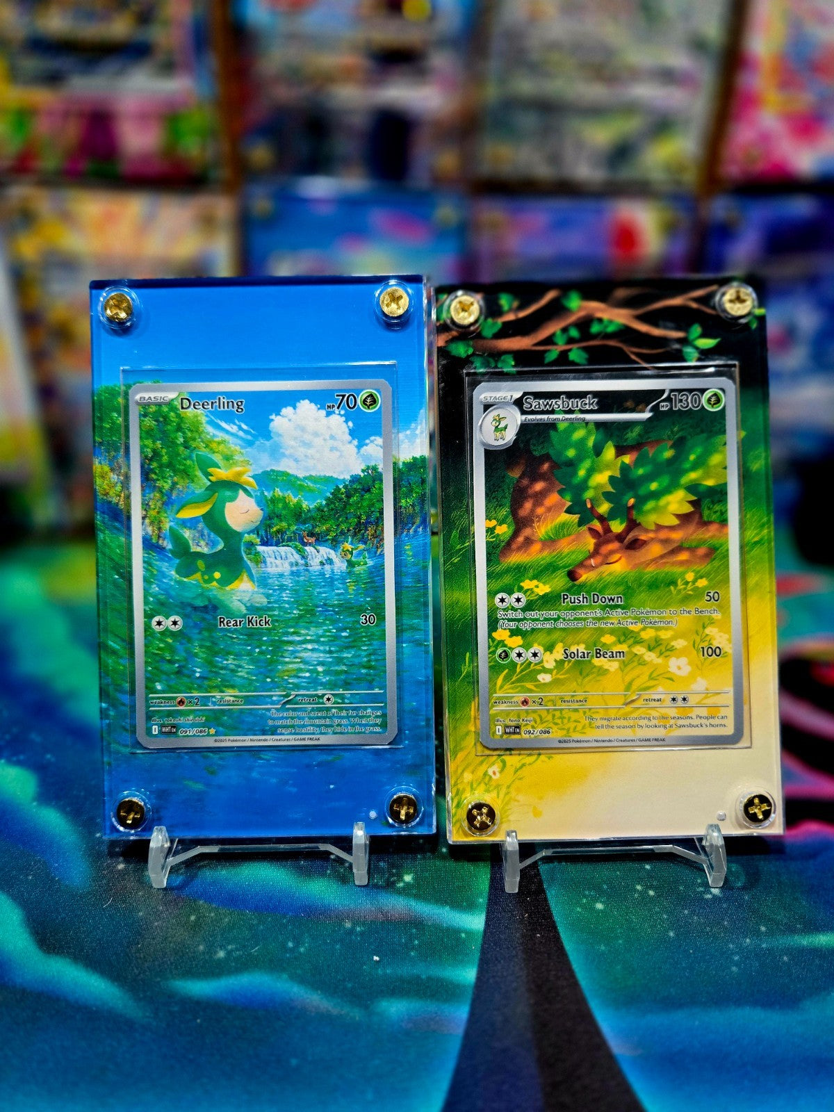 x2 Pokemon Deerling & Sawsbuck 091 092 IR White Flare Extended Art Case