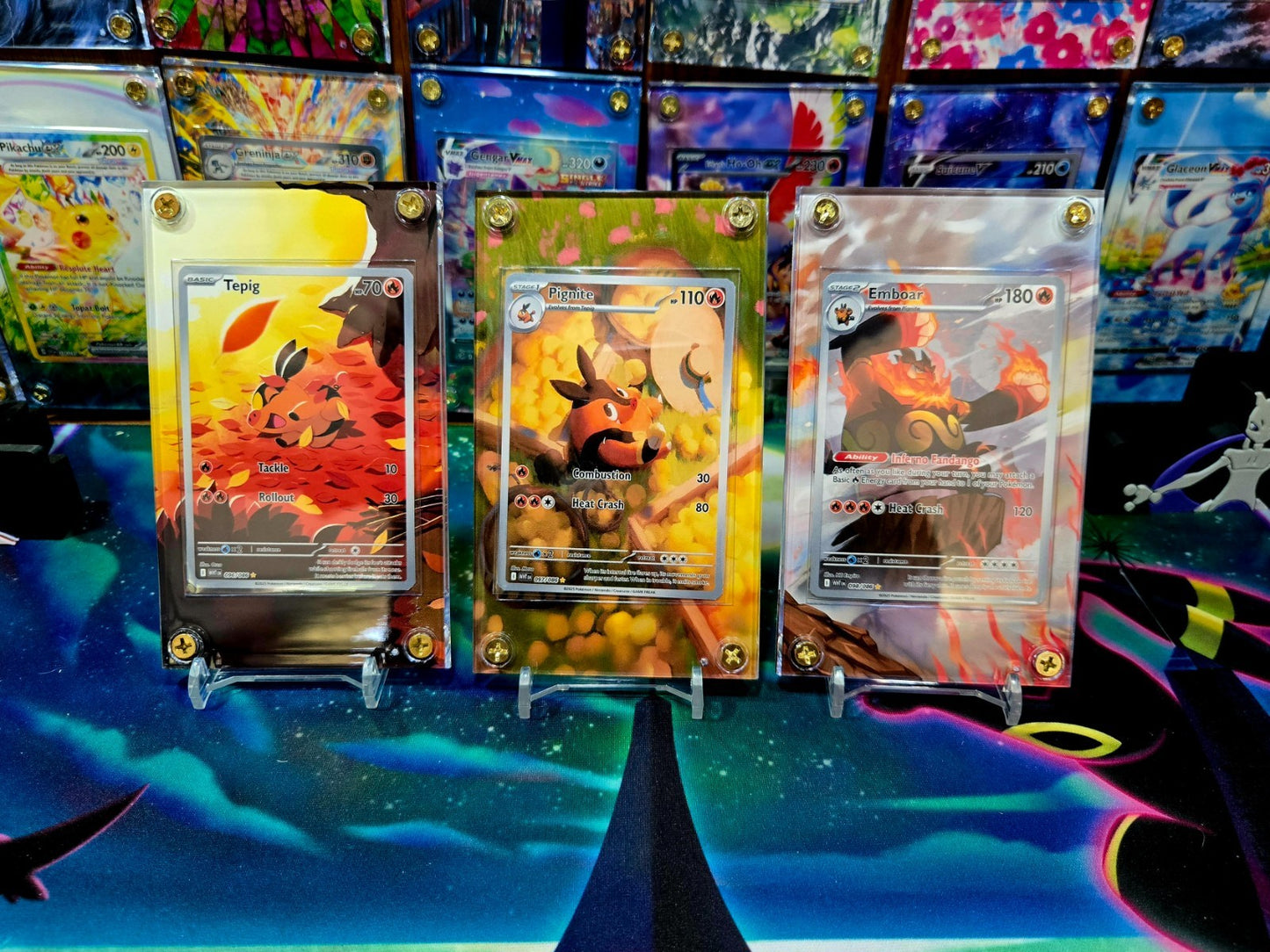 x3 Pokemon Tepig, Pignite, Emboar EX IR 096 097 098 Black Bolt Extended Art Case