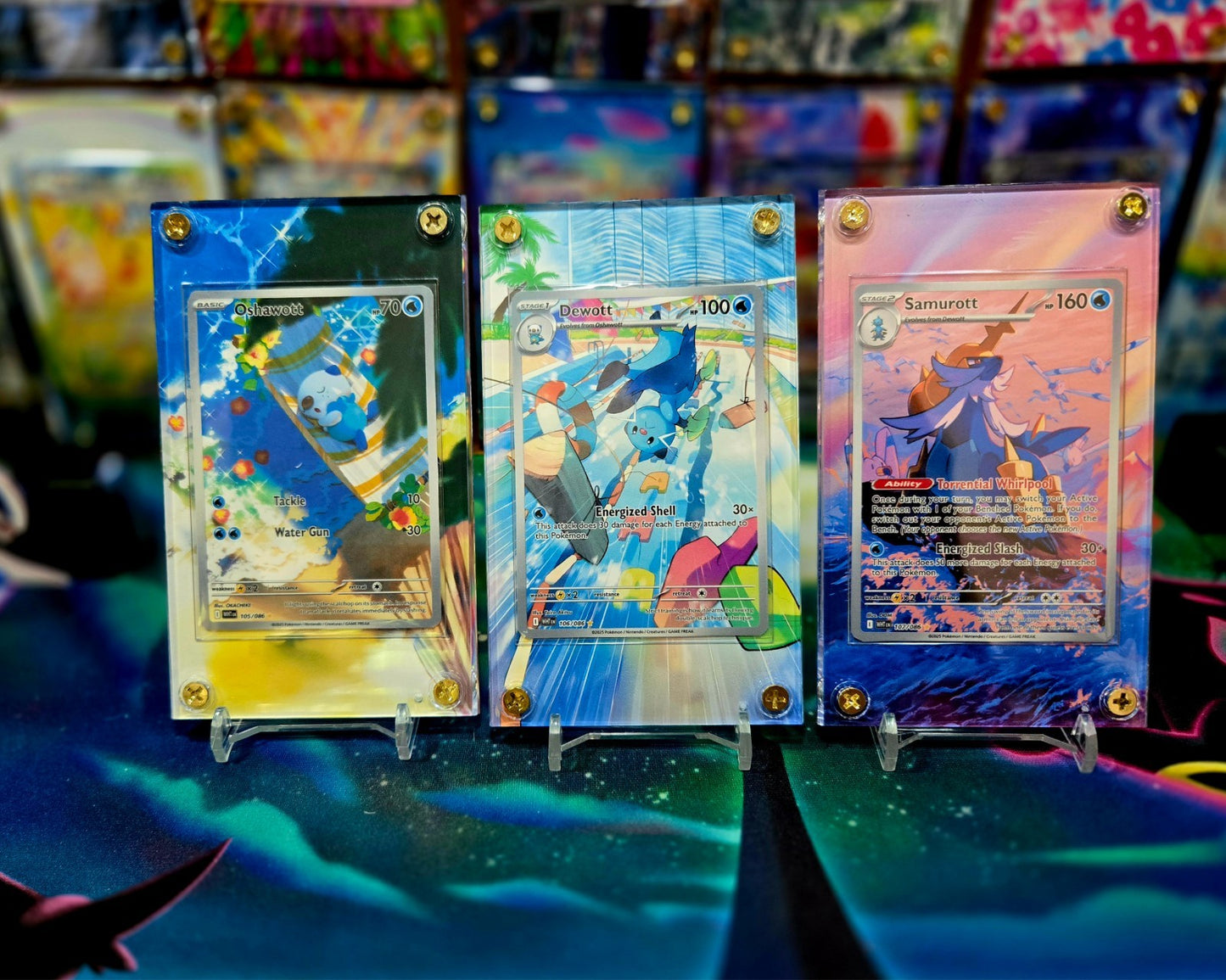 x3 Pokemon Oshawott Dewott Samurott IR 102 103 104 White Flare Extended Art Case
