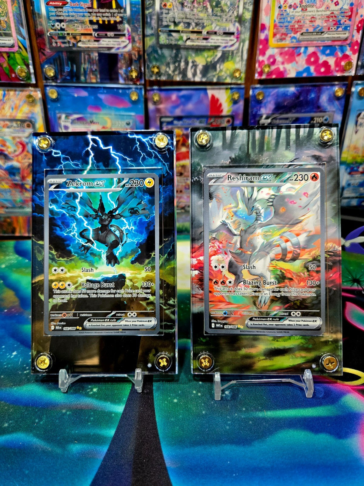 x2 Pokemon Zekrom EX & Reshiram EX 166 White Flare Extended Art Case