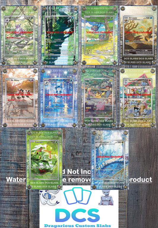 x10 Pokemon 151 IR Custom Display Cases - Nidoking, Dragonaire, Poliwhirl, Psyduck, Tangela, Pikachu, Mr Mime, Machoke, & Caterpie