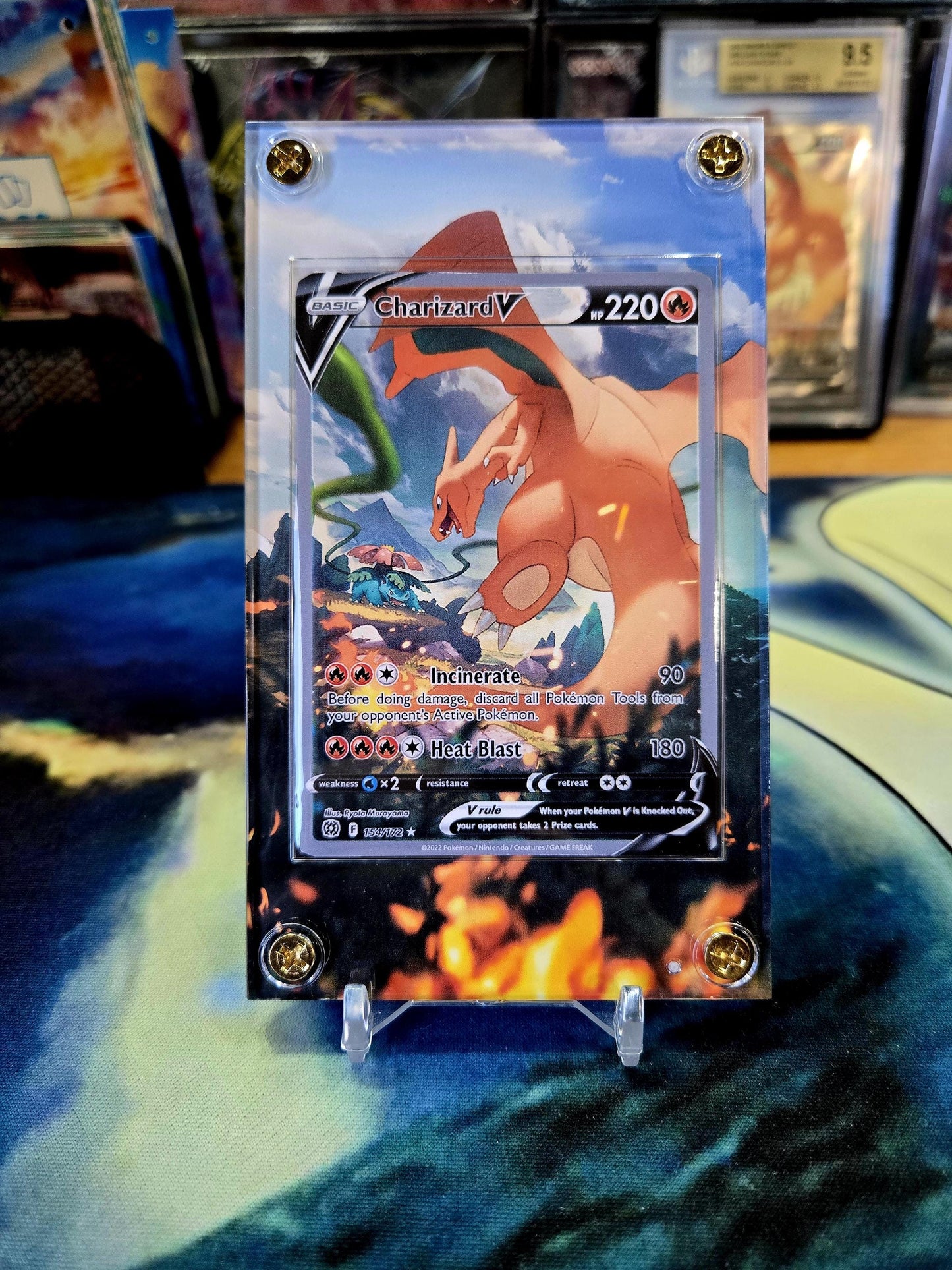 Pokemon Charizard V Alt Art 154/172 Brialliant Stars Custom Display Case Slab