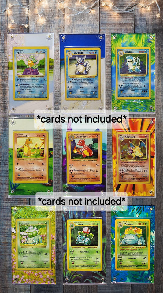 X9 Pokemon Original Charizard, Blastoise, Venusaur Base Set Evolutions Custom Display Case Slabs