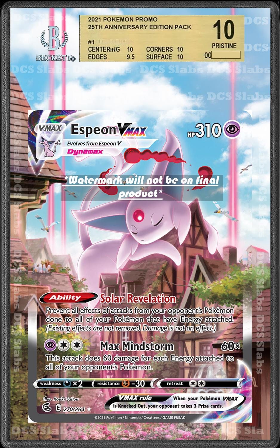 Espeon VMAX Alt Art 270/264 CGC BGS Display Extend Art for Graded Pokemon Slab