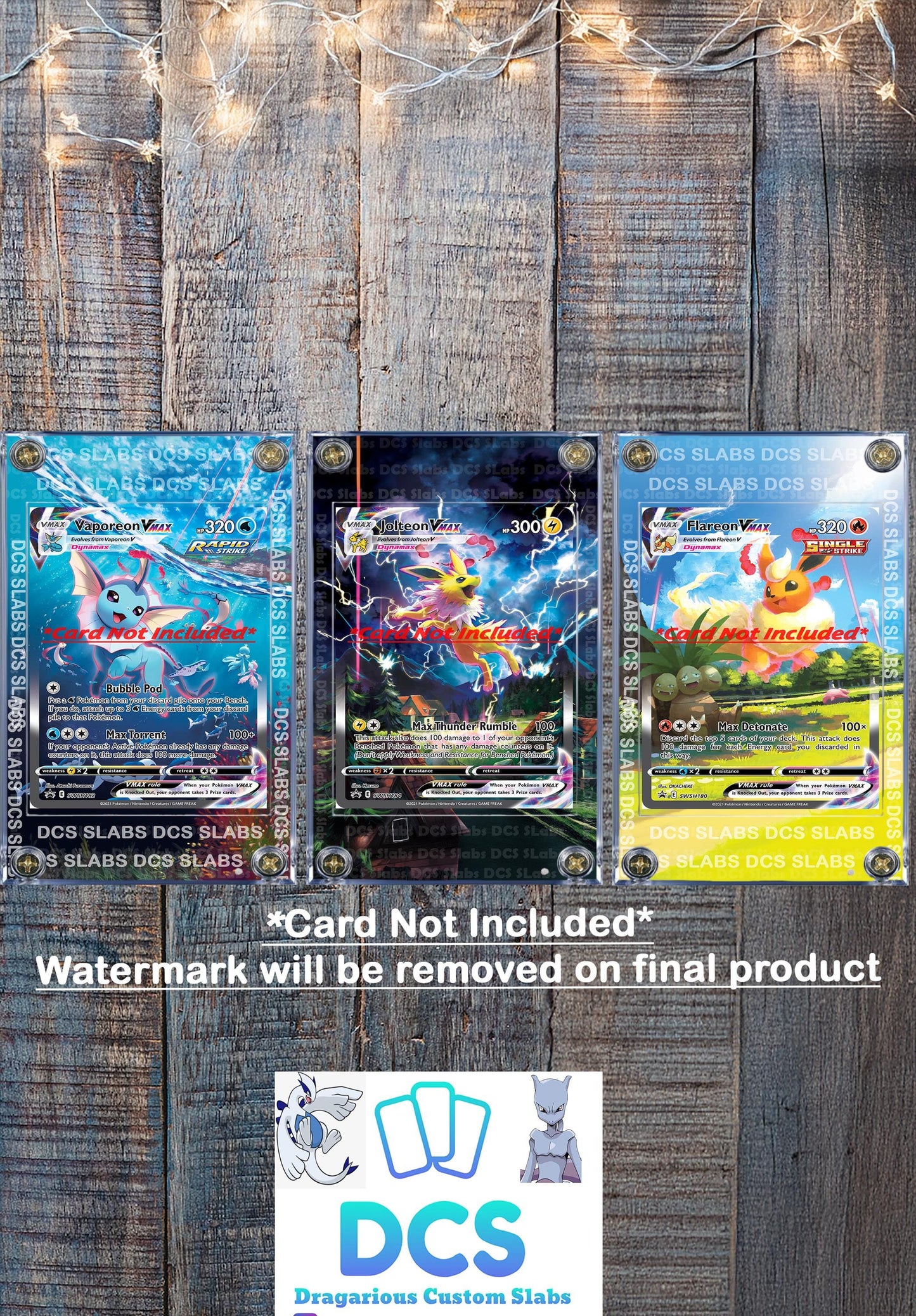 x3 Pokemon Jolteon Flareon Vaporeon VMAX Alt Art SWSH180  SWSH182 SWSH184 Promo Display Cases