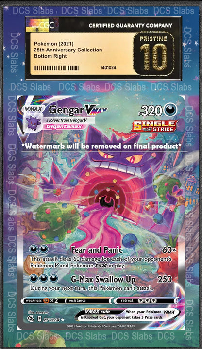 Gengar Vmax Alt Art 271/264 Fusion Strike CGC BGS Display Extended Art for Graded Pokemon Slab
