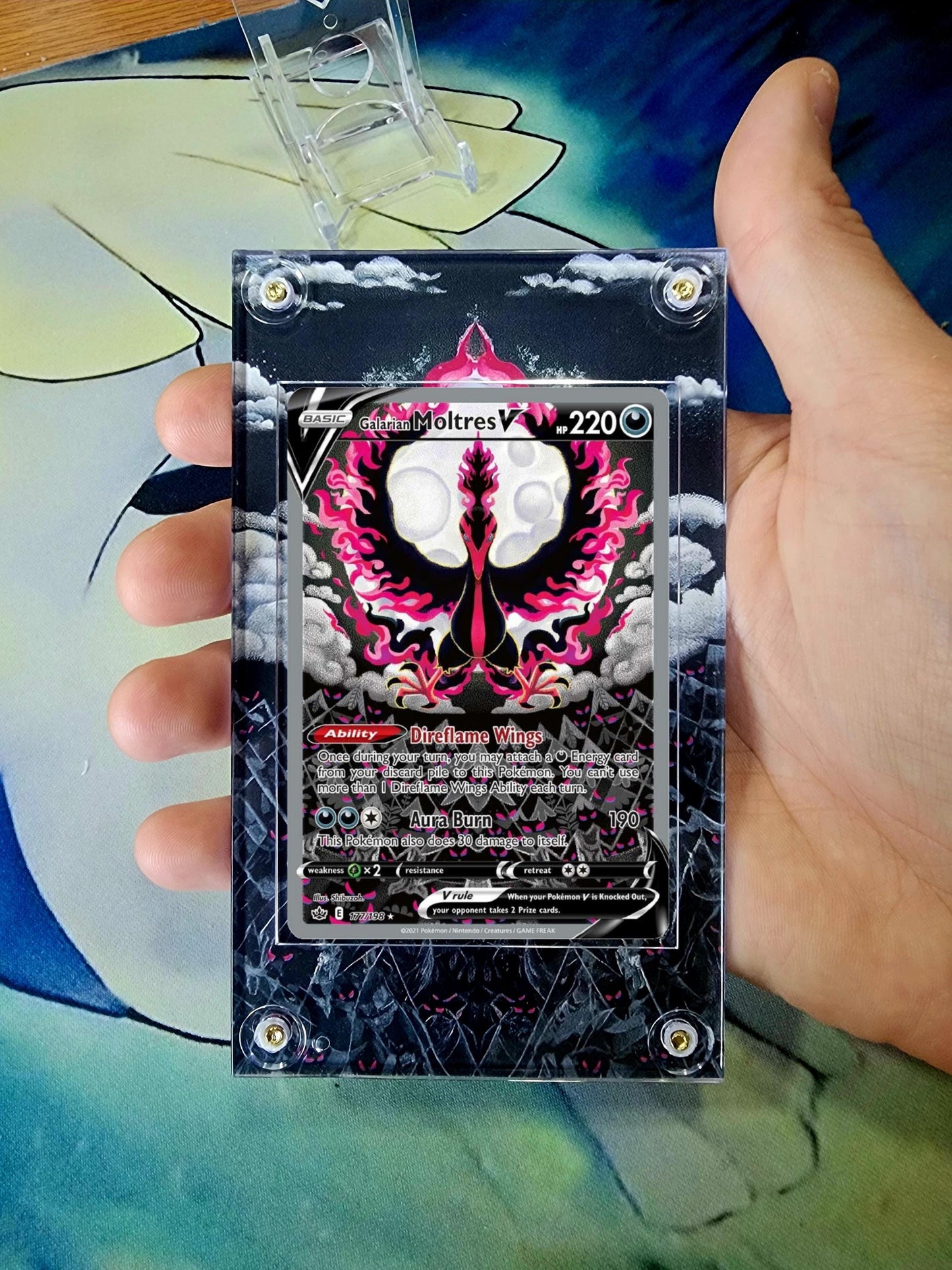 Pokemon Galarian Moltres V Chilling Reign 177/198 Custom Display Case Slab