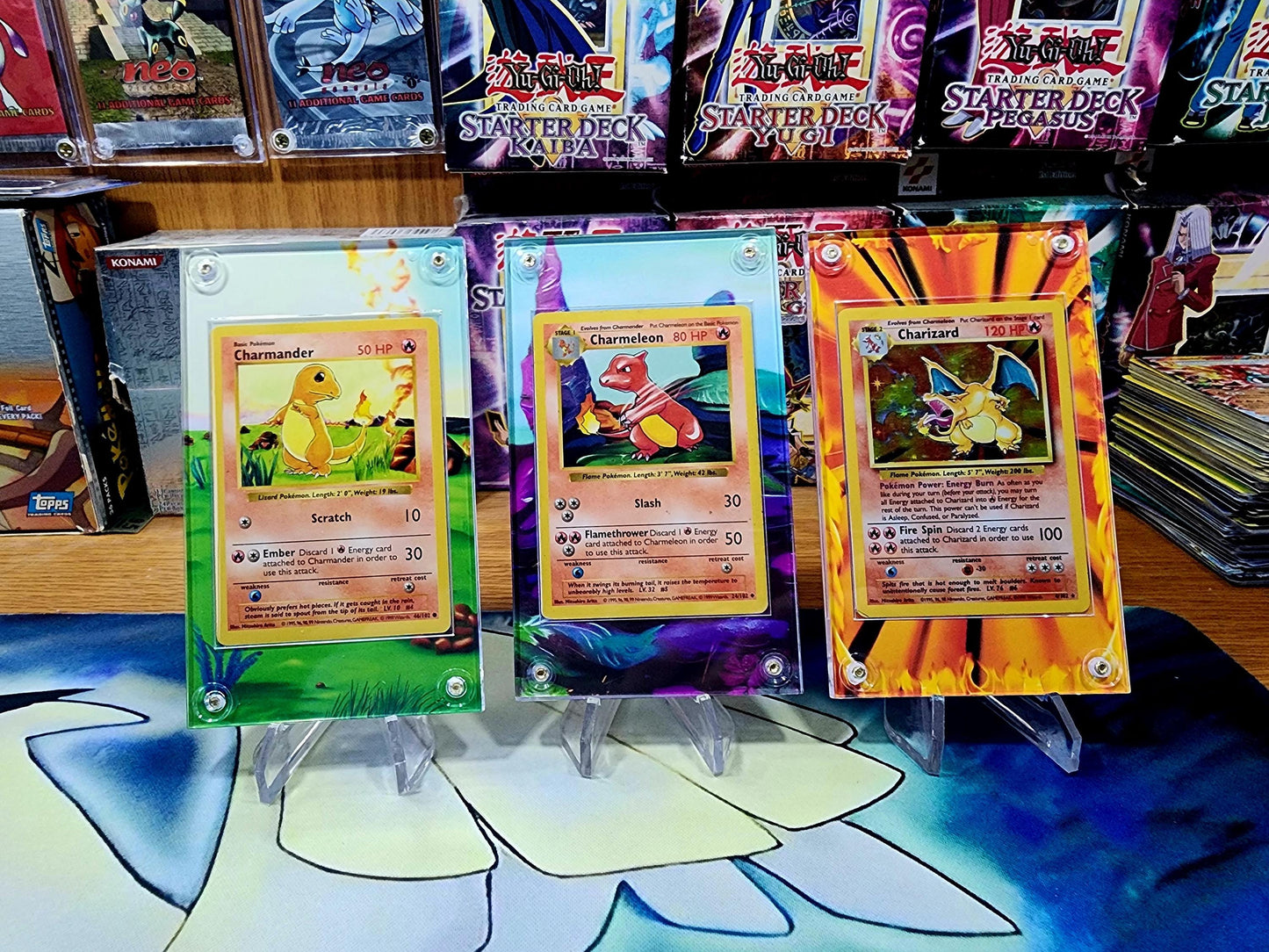 Pokemon Charmander, Charmeon, Charizard Base Set 2 Custom Display Cases
