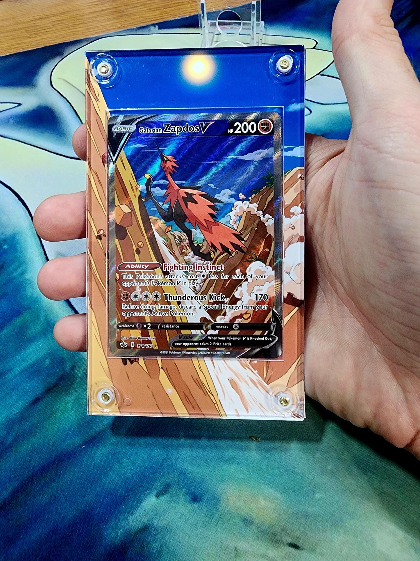 Pokemon Galarian Zapdos V Chilling Reign 174 Custom Display Case Slab