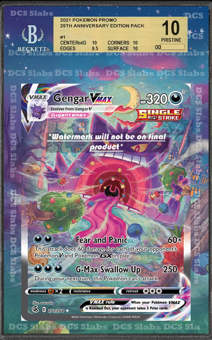 Gengar Vmax Alt Art 271/264 Fusion Strike CGC BGS Display Extended Art for Graded Pokemon Slab