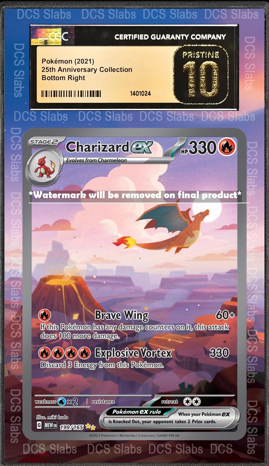 Charizard Ex SIR 199/165 CGC BGS Display Extend Art for Graded Pokemon 151 Slab